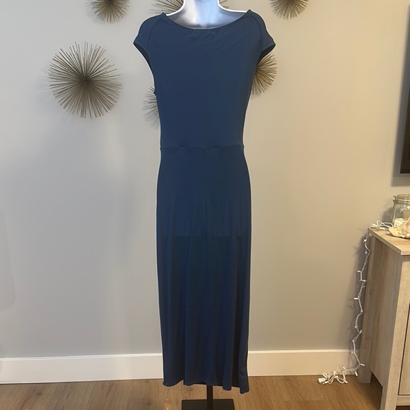 Elegant Ocean Blue Draped Women's Dress - Picture 3 of 4